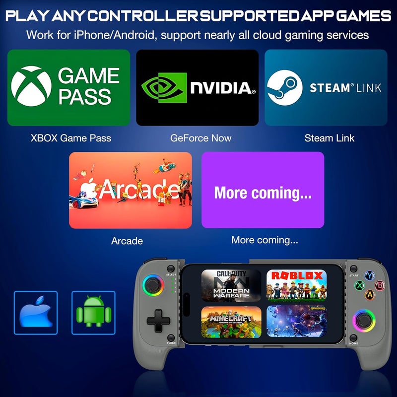 KICKDOT Wireless Phone Controller for iPhone/Android with Hall Joystick, Mobile Gaming Controller for iOS Support Xbox Cloud, Steam Link, GeForce Now, MFi Aple Arcade, Call of Duty, Roblox - Image 2